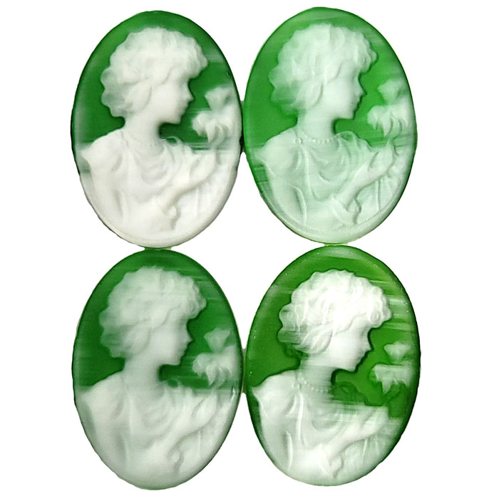 18x25MM WOMAN WITH FLOWER CAMEO CAT\'S EYE GREEN